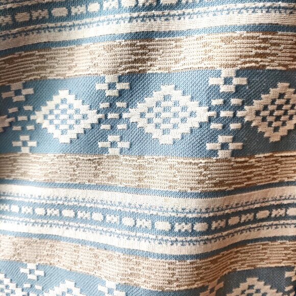 Vintage Lorac Originals Size L/XL? Blue Tan Textured Geometric S/S Sheath Dress - Picture 8 of 10